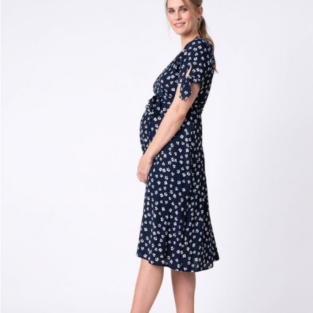 SERAPHINE Maternity Blue Midi Wrap Dress